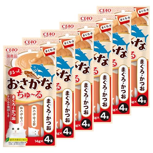 チャオ (CIAO) まるっとおさかなちゅ〜る まぐろ・かつお 猫用おやつ 14g×4本 6個セット 猫 送料無料