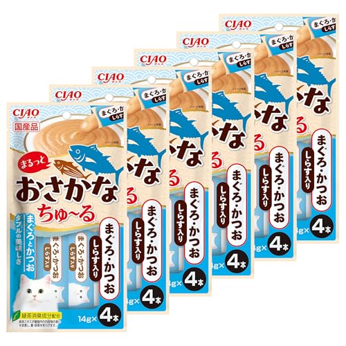 チャオ (CIAO) まるっとおさかなちゅ〜る まぐろ・かつお しらす入り 猫用おやつ 14g×4本 6個セット 送..