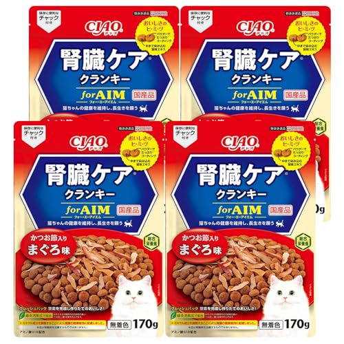 チャオ (CIAO) 腎臓ケアクランキー かつお節入り まぐろ味 猫用フード 170g 4個セット 送料無料