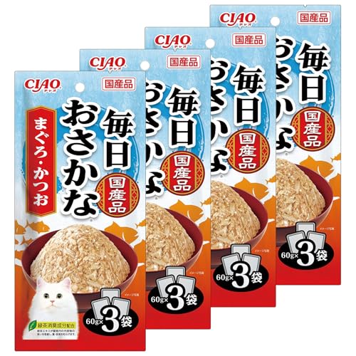 チャオ (CIAO) 毎日おさかな まぐろ・かつお 猫用フード 60g×3袋 4個セット 猫 送料無料
