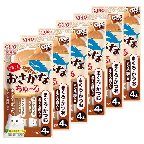 チャオ (CIAO) まるっとおさかなちゅ〜る まぐろ・かつお まぐろ節入り 猫用おやつ 14g×4本 6個セット ..