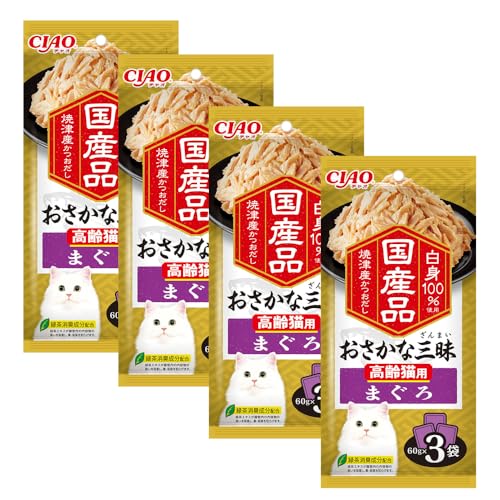 チャオ(CIAO)おさかな三昧高齢猫用まぐろ60g×3袋4個セット 送料無料
