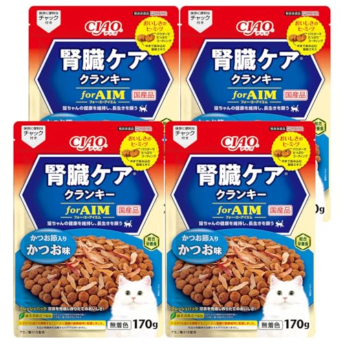 チャオ (CIAO) 腎臓ケアクランキー かつお節入り かつお味 猫用フード 170g 4個セット 送料無料