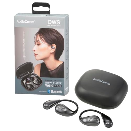 オーム(OHM) AudioComm イヤホン bluetooth ワイヤレスイヤホン 空気伝導 耳掛け式 耳を塞がない マイク内蔵 ブラック｜オーム電機 HP-W610N-K 03-3193