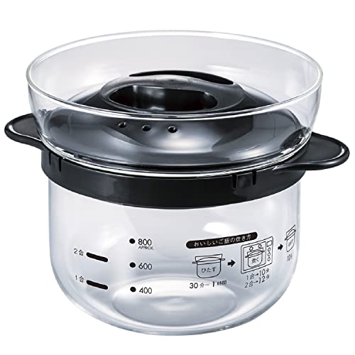 HARIO(ハリオ) ガラスのレンジご飯釜1~2合 電子レンジ用 ブラック 1~2合用 日本製 プレゼント ギフト 贈り物 XRCN-2 送料無料