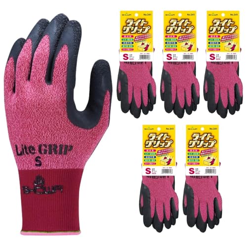 ショーワグローブ 【まとめ買い・軽作業用手袋】No.341 ライトグリップ レッド Sサイズ 5双セット ゴム..