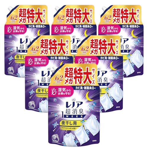 レノア 超消臭1WEEK 柔軟剤 夜干し用 アクアナイトシャボンの香り 詰め替え 1900mLx6袋 [大容量] [ケー..