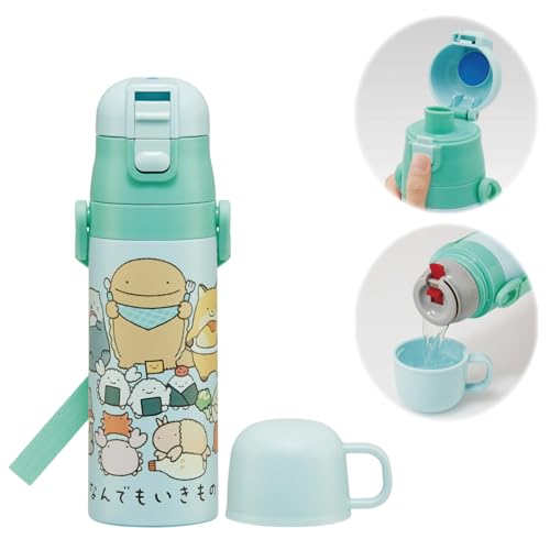 なんでもいきもの/470 ml/SKDC469364・Color:なんでもいきもの・パッケージ個数:1・サイズ：ダイレクトタイプ：径6.8×高23、コップタイプ：径6.8×高21.5cm・材質：ステンレス鋼、コップ・中栓・フタ：ポリプロピレン、キャップ：PET、パッキン：シリコーンゴム、底板：熱可塑性エラストマー、塗装：アクリル樹脂塗装・原産国：中国2WAYのボトルキャップで使い分けができるステンレスボトル。 ボトルを傾けてもキャップが倒れてこないキャップロック設計。 ダイレクトタイプは保冷専用です。 熱い飲み物はコップタイプでご使用ください。 本体は保温・保冷に優れた真空二重構造。 ショルダーベルトにネームプレートが付いているので、幼稚園や学校にピッタリです。 保冷効力：8度以下（6時間） 保温効力：73度以上（6時間） ※電子レンジ・自動食器洗浄機、食器乾燥機は使用しないでください。