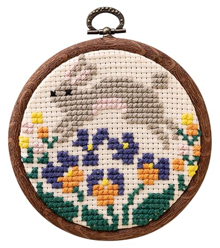 Embroidery - オリムパス 製絲 刺しゅうキット かんたん クロスステッチ ひだまりの森シリーズ お花畑で跳ねるうさぎ 7608 送料無料