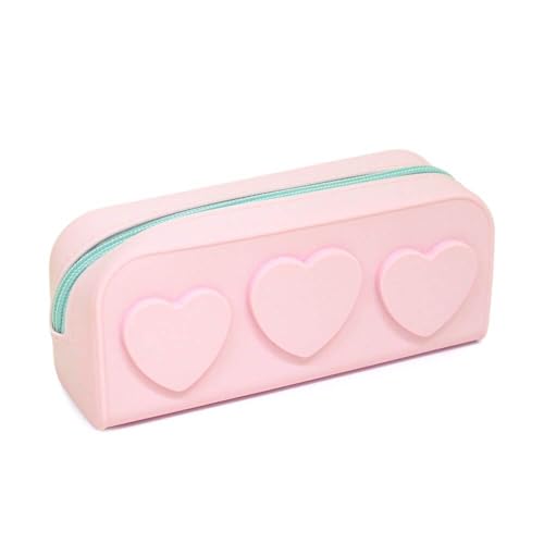ペンケース 筆箱 ハート シリコン ペンポーチ 立体 可愛い (パステルピンク) 送料無料