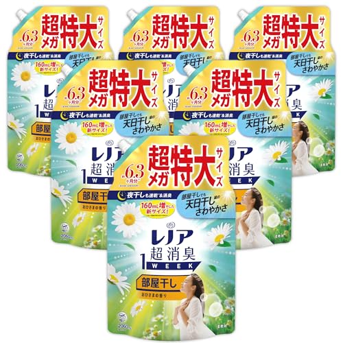 -/詰め替え 2060mL×6袋/-・パッケージ個数:1・新しくなったレノア超消臭1weekは、汗をかいた時のニオイはもちろん、ベタつきまで防げるようになりました(*1)。冬に気になる、保温インナーの汗のニオイ。汗をかいてもさらっと吸収して速乾(*1)。しかも、何度汗をかいてもニオイ0へ(*2) *1 自社他柔軟剤と比較。 *2 柔軟剤未使用と比較。すべてのニオイを0にするわけではありません。・レノア超消臭1WEEKは、80%以上の消費者が実感した、1週間ずーっと続く消臭力(*1)。 かけっぱなしの洗面所のタオルや、ニオイが気になるけれど毎日は洗えない、シーツや枕カバーまで、1週間ずーっと爽やか(*1)。 *1 保管状態で・レノアの消臭系柔軟剤は、みなさんのお洗濯のニオイ問題やお悩みを解決すべく、無臭化テクノロジーや1週間(*1)ずーっと続く消臭技術など、消臭効果に関する研究を重ねて来ました。おかげさまで、防臭タイプ柔軟剤の中で売上No.1。 *1 保管状態で・レノアなら、夜干しでも速乾(*1)&消臭。消臭成分が浸透、夜の間にじっくり消臭するから、夜干しなのに、天日商品紹介 夜干しも速乾*1 &消臭。1週間ずーっと消臭*2。ベタつきもブロック*3 何度汗をかいてもニオイ0へ*4 部屋干しでも天日干し級のさわやかさ 花粉ブロック*5 静電気ブロック 部屋干しでも生乾き臭を防ぐ 洗濯槽のニオイを防ぐ 衣類の抗菌*6 赤ちゃんの衣類もやわらかく *1 綿のタオルで検証　*2 保管状態で　*3 自社他柔軟剤と比較　*4 柔軟剤未使用と比較。すべてのニオイを0にするわけではありません　*5 静電気を防ぐ効果による　*6 すべての菌の増殖を抑えるわけではありません レノア 超消臭1WEEK 柔軟剤 部屋干し おひさまの香り 詰め替え 2 060mL×6袋 [大容量] [ケース品] 原材料・成分 界面活性剤（エステル型ジアルキルアンモニウム塩）、安定化剤、香料
