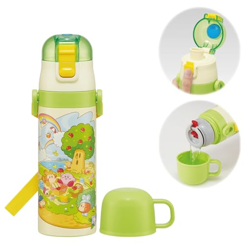 2way430ml/470 ml/SKDC4・Color:2way430ml・パッケージ個数:1・サイズ：ダイレクトタイプ：径6.8×高23、コップタイプ：径6.8×高21.5cm・材質：ステンレス鋼、コップ・中栓・フタ：ポリプロピレン、キャップ：PET、パッキン：シリコーンゴム、底板：熱可塑性エラストマー、塗装：アクリル樹脂塗装・原産国：中国2WAYのボトルキャップで使い分けができるステンレスボトル。 ボトルを傾けてもキャップが倒れてこないキャップロック設計。 ダイレクトタイプは保冷専用です。 熱い飲み物はコップタイプでご使用ください。 本体は保温・保冷に優れた真空二重構造。 ショルダーベルトにネームプレートが付いているので、幼稚園や学校にピッタリです。 保冷効力：8度以下（6時間） 保温効力：73度以上（6時間） ※電子レンジ・自動食器洗浄機、食器乾燥機は使用しないでください。
