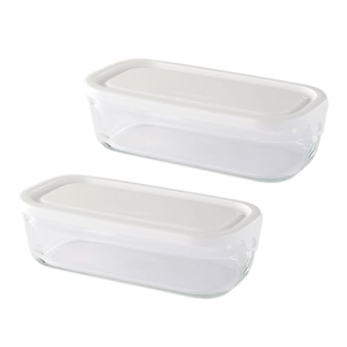 iwaki イワキ 耐熱ガラス パック&レンジ BOX ハーフ ホワイト 500ml 2個セット 重ね長角パック SKC3246-W2 送料無料