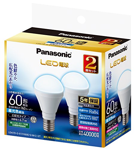 1) 60形 / LED電球(省エネ)昼光色/昼光色/LDA7DGE17K60ESW22T・Style:1) 60形 / LED電球(省エネ)Color:昼光色・パッケージ個数:1・コンパクト設計でも配光180度を確保。明るさ広がる広配光。・ネック部分がスリムなミニクリプトン電球同等形状を実現(外径:40mm/長さ:79mm)・色鮮やかRa84・口金E17・定格寿命:40 000時間・ネック部分がスリムなミニクリプトン電球同等形状を実現(外径:40mm/幅:79mm) ・コンパクト設計でも配光180度を確保。明るさ広がる広配光。 ・Ra84の高演色性