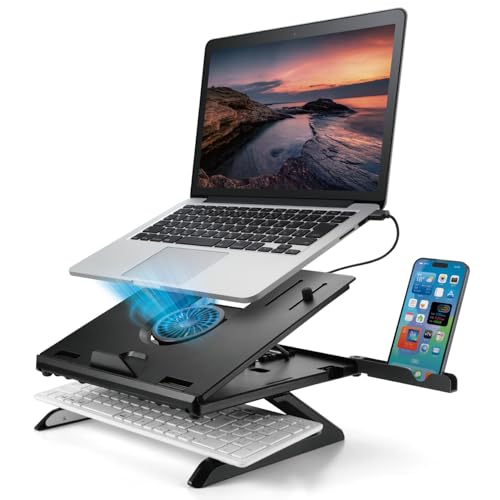 乐天商城 - エレコム ノートPCスタンド 冷却ファン付き 折りたたみ 高さ8段階調整 スマホスタンド付き ~15.6インチ対応 ブラック PCAWL 送料無料
