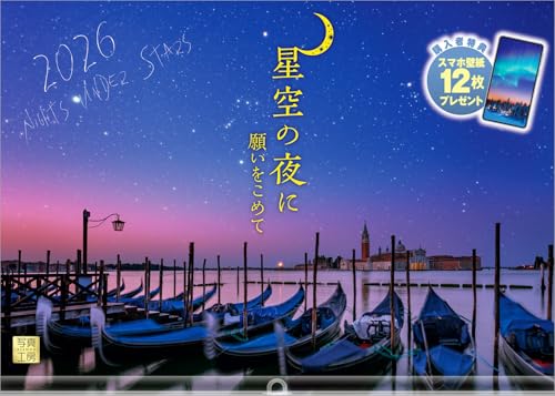 写真工房カレンダー | 星空の夜に 2026 カレンダー 壁掛け 風景 【透明ホルダー付 300×420】スマホ壁紙12枚付 送料無料