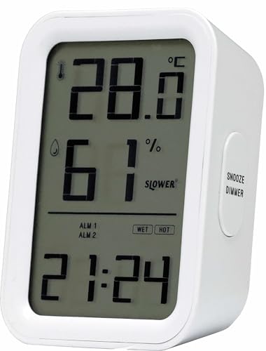 SLOWER 温湿度計 置き時計 デジタル 小型 室温 湿度 調光 LEDバックライト おしゃれ インテリア 白 LCD HYGROTH 送料無料
