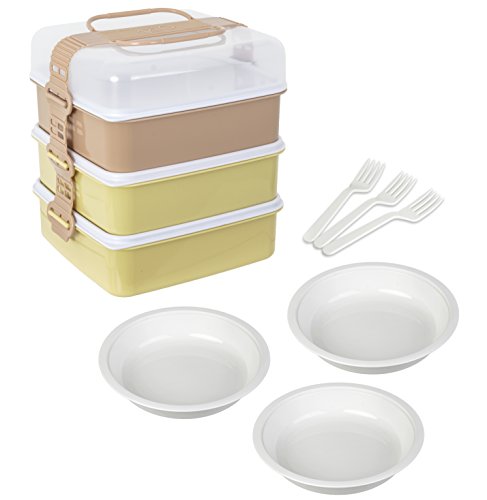 サンコープラスチック 弁当箱 ファミリーサイズ リオパック L型 3段 取り皿3枚付き アースベージュ 116987 送料無料