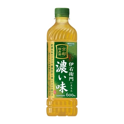 渋い茶/濃い味 600ml/-・PatternName:600ml×24・パッケージ個数:1・原材料:緑茶(国産)/ビタミンC・内容量:600ml×24本・商品サイズ(高さx奥行x幅):24cm×44cm×29cm・エネルギー:0kcal/100ml・茶カテキンの力で内臓脂肪を減らす機能性表示食品の緑茶です。本商品専用に加工した福寿園茶匠厳選の渋み茶葉をたっぷりと高温抽出することにより渋みを最大化しました。商品紹介 サントリー 機能性表示食品 伊右衛門 濃い味 600ml×24本は内臓脂肪を減らす機能がある茶カテキンを540mg配合(※1)した機能性表示食品です。茶カテキンとは茶を由来とする8成分(※2)のことを指します。本品専用に加工した福寿園茶匠厳選の渋み茶葉を高温抽出すると共に、“高カテキン石臼挽き茶葉(※3)を使用しています。さらに青香茶葉の配合量を増やすことで、ご好評いただいている渋みの強さ・濃さは残しつつも、清涼感のある渋み設計を実現しました。 ※1 1200mlあたり ※2 カテキン、エピカテキン、ガロカテキン、エピガロカテキン、エピガロカテキンガレート、ガロカテキンガレート、エピカテキンガレート、カテキンガレート ※3 当社主要緑茶飲料比 ●粒子(高カテキン石臼挽き茶葉)により、適度な渋みと清涼感を両立した濃い味わい ●高カテキン石臼挽き茶葉(粒子)のコクを活用することで、後に引かない渋み設計を実現 ●福寿園茶匠厳選かつ濃い味専用に加工したこだわり抜いた渋み茶葉を使用 ●500mlよりお得なたっぷり600mlサイズペットボトルの緑茶です ●茶カテキンの働きで内臓脂肪を減らす機能性表示食品 伊右衛門濃い味 ●ペットボトル 500ml 525ml 550ml 600ml 680ml 700mlの容器体をお探しの方に ●分別いらず サステナブル 環境にやさしい ラベルをはがす手間いらず 時短 ラク エコ ラベルレスボトル ●茶 お茶 緑茶 日本茶 麦茶 ブレンド茶 ほうじ茶 ジャスミン茶 濃茶 濃い茶 濃い味 玄米茶 紅茶 無糖茶などをお探しの方に ●水 ミネラルウォーター 天然水や炭酸水の代わりに、無糖のお茶を飲んでホッと一息 ●無糖飲料のため、毎日のお食事 お弁当 会議 通勤時のお供に 【ブランド紹介】 京都福寿園は、寛政二年(1790年)に、初代、福井伊右衛門によって京都に創業された茶舗。「お茶のおいしさを広く気さくに。」という精神で、日本におけるお茶文化浸透の一翼を担ってきました。おいしさへの追求を続けてきた末に、創業200年には、お茶を多面的に捉えた研究機関を設立。そして2004年。現代生活にフィットしたペットボトルでの本格緑茶「伊右衛門」をサントリーと共同開発しました。 原材料・成分 緑茶（国産）／ビタミンC 使用方法 一日摂取目安量をお飲みください。 安全警告 ・多量摂取により疾病が治癒したり、より健康が増進するものではありません。;・本品は、疾病の診断、治療、予防を目的としたものではありません。;・本品は、疾病に罹患している者、未成年者よ妊産婦(妊娠を計画している者を含む。)及び授乳婦を対象に開発された食品ではありません。;・疾病に罹患している場合は医師に、医薬品を服用している場合は医師、薬剤師に相談してください。;・体調に異変を感じた際は、速やかに摂取を中止し、医師に相談してください。