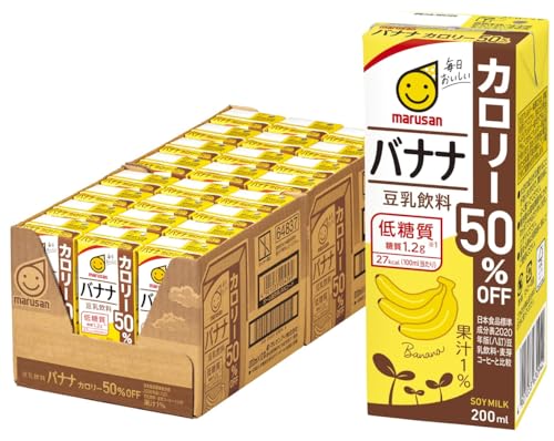 -/200ミリリットル (x 24)/-・FlavorName:バナナSize:200ミリリットル (x 24)・パッケージ個数:1・内容量:200ml×24本・カロリー:52kcal・商品サイズ(高さx奥行x幅):120mmx155mmx330mm商品紹介 標準的な豆乳飲料(日本食品標準成分表2010豆乳飲料麦芽コーヒー)と比較し、カロリーを50%オフしました。バナナ果汁を加え、おいしい豆乳に仕上げました。 日本バナナ輸入組合ではダイエット食としてバナナを紹介しています。カロリーが低い割には腹持ちが良く、栄養バランスが優れているので体調を維持しながら無理なくダイエットできると説明がありました。・原材料・成分 脱皮大豆(カナダまたはアメリカ)(遺伝子組み換えでない)、バナナ果汁、食塩、香料、安定剤、甘味料、ph調整剤 ご注意（免責）＞必ずお読みください 直射日光や高温多湿をさけて保存してください。