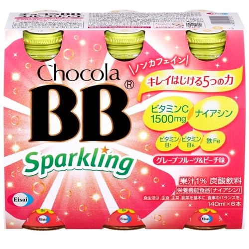 チョコラBBスパークリンググレープフルーツ&ピーチ味140mL×6本[栄養機能食品(ナイアシン)] 送料無料 manesus-10025739 Manesus楽天市場店 パッケージ画像