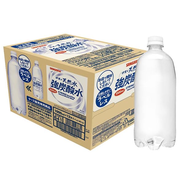 Rakuten - サンガリア 伊賀の天然水 強炭酸水 (ラベルレス) 1Lペットボトル×12本入 送料無料