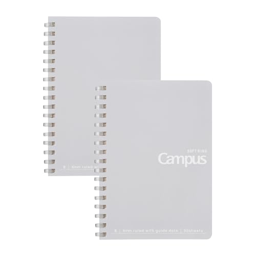2冊_グレー/A6/AMス-S151BT-MX2・Size:A6Color:2冊_グレー・パッケージ個数:1・書くとき心地いい。新感覚のやわらかリングを採用したキャンパスソフトリングノート・【サイズ】 A6(中紙：タテ148×ヨコ105mm)・【カラー】 グレー・【罫内容】 ドット入りB罫(6mm) 【枚数】 50枚×2冊・【紙質】 中紙：上質紙(森林認証紙)■■書くとき心地いい。新感覚のやわらかリングを採用したキャンパスソフトリングノート■■ ・折り返せるので狭い場所でも書きやすく見返しやすい、といったリングノートのよさはそのままに、書くときリングに手が当たっても気にせず端まで美しく書ける、これからの新定番ノートです。 ・リング形状が“Dの字型”になっているので、リング幅がコンパクトでリングノート特有のかさばり感がありません。 ・リングに色がついているので、色ごとに用途や教科分けした際、背で見分けることができます。 ・きれいに切り離せる、マイクロミシン目入りのカットオフタイプです。