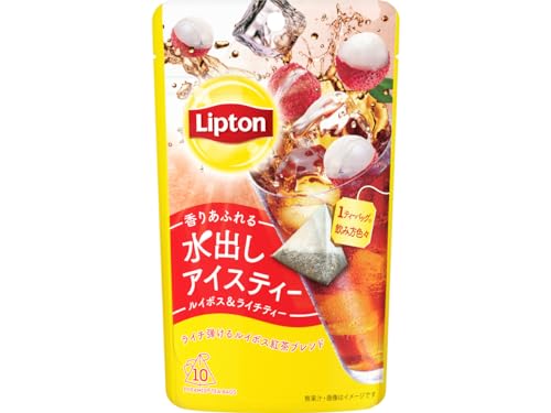 -/-/4974062068147・PatternName:ルイボス&ライチ10P×6袋・原材料:ルイボス(南アフリカ共和国)、紅茶(ケニア)/香料・商品サイズ(高さx奥行x幅):18cm×32.4cm×11cm商品紹介 Since 1890 - 茶園からティーポットへ リプトンは130年以上にわたる茶の研究と品質へのこだわりをベースに茶葉を厳選し、気軽においしく楽しめるお茶を125ヵ国以上で展開しています。 ライチのフルーティーな香りが弾ける、水出しアイスティールイボス＆ライチティー (1ティーバッグで飲み方色々) 【リプトン 水出しアイスティー ルイボス＆ライチティー ティーバッグ 10袋】 瞬間からあふれる爽やかな香りとさっぱりした味わい。 一口飲めばライチとフルーティーな香りが弾けます。 (レインフォレスト・アライアンス認証茶。レインフォレスト・アライアンスは、人と自然にとってより良い未来を創るために活動する国際的な非営利団体です。) ★世界三大美女である楊貴妃も愛したとされる「ライチ」。 ★低温で抽出するからこそ、雑味が抑えられて、茶葉本来の良さがきわ立つ。 ★ルイボスと紅茶の独自ブレンドで、豊かな味わいがスピーディーに広がる。 〈水を注ぐだけ！〉 好きな時に好きなだけ！簡単につくれる！ 【水出しアイスティーのつくり方】 グラス1杯の場合 ティーバッグ1袋を入れて水200mlを注ぎ5分〜10分抽出。 ※水温によって抽出時間が異なります。 ティーバッグを取り出す前に上下に動かして、おいしさを味わい尽くそう！ マイボトルの場合 ティーバッグ1袋を入れて水500mlを注ぎ冷蔵庫で1時間抽出。 ピッチャーの場合 ティーバッグ1袋を入れて水1000mlを注ぎ冷蔵庫で2時間抽出。 (濃いめがお好みの方はティーバッグを入れっぱなしでもOK！) 【※使用上の注意※】 清潔な容器を使用し、できあがったお茶は冷蔵保存し、お早めにお飲みください。 開封後はチャックをしっかりと閉めて保存し、お早めにご使用ください。 ※ティーバッグの中の粒は香料です。 原材料・成分 ルイボス(南アフリカ共和国)、紅茶(ケニア)/香料 使用方法 茶包をお湯に浸してください。 安全警告 ※使用上の注意※ 清潔な容器を使用し、できあがったお茶は冷蔵保存し、お早めにお飲みください。 開封後はチャックをしっかりと閉めて保存し、お早めにご使用ください。 ※ティーバッグの中の粒は香料です。