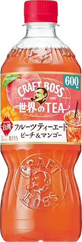 -/600ml×24本/-・原材料:糖類（砂糖（国内製造）、果糖ぶどう糖液糖）、果汁（もも、りんご、マンゴー）、紅茶、烏龍茶、白桃ピューレエキス／酸味料、香料、ビタミンC、トマト色素・内容量:600ml×24本・エネルギー:33kcal/100ml・商品サイズ(奥行×幅×高さ)44cm×29cm×22cm・原産国:日本商品紹介 サントリー ボス BOSS クラフトボス フルーツティーエード 紅茶 世界のTEA 600ml×24本は、ピーチ果汁に加えて、白桃100％ピューレエキスをブレンドすることで濃厚な果実の味わいを実現しました。40年以上続く『サントリー烏龍茶』の歴史を持つサントリーだからこそできた紅茶と烏龍茶のブレンドになっています。 原材料・成分 糖類（砂糖（国内製造）、果糖ぶどう糖液糖）、果汁（もも、りんご、マンゴー）、紅茶、烏龍茶、白桃ピューレエキス／酸味料、香料、ビタミンC、トマト色素 安全警告 凍らせないでください。容器が破損する場合があります。 中味成分が浮遊・沈殿する場合がありますが、品質には問題ありません。 開栓後はすぐにお飲みください。 再栓後に常温で放置すると、容器が破裂したりキャップがとぶことがあります。