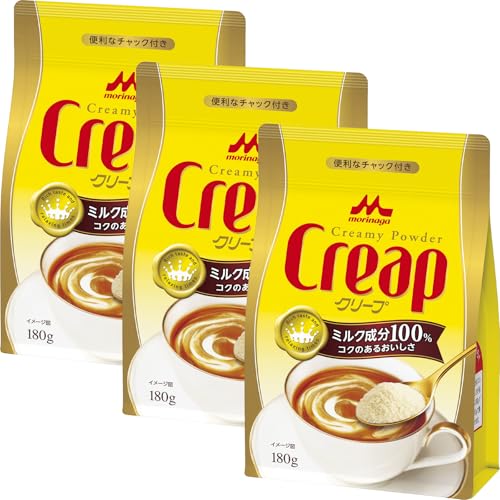 袋タイプ 180g×3袋-/Pack of 1/-・Size:Pack of 1Style:袋タイプ 180g×3袋・原材料：乳製品（外国製造又は国内製造）、乳糖、（一部に乳成分を含む）＊乳製品の製造地は、製造年度の使用計画順・商品サイズ(高さx奥行x幅):20cm×18cm×12cm商品紹介 クリープは発売以来、牛乳から生まれた成分で作ることを原点としています。ミルク生まれの甘みと豊かなコクは、クリープがこれからも守り続けるおいしさです。環境にやさしい袋タイプのクリープです。牛乳や生クリームの替りにも。ボトルに詰め替えやすく、量を調整できるのでご家族での利用にオススメです 原材料・成分 乳製品（外国製造又は国内製造）、乳糖、（一部に乳成分を含む） ＊乳製品の製造地は、製造年度の使用計画順