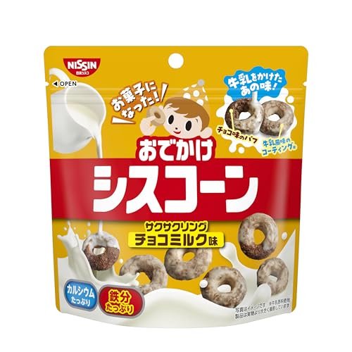 原材料:チョコレートコーチング（砂糖、植物油脂、乳糖、全粉乳、ココアバター）（国内製造）、砂糖、コーングリッツ、小麦粉、ココアパウダー、果糖、小麦全粒粉、カカオマス、食塩、植物油脂、乳酸菌粉末／炭酸カルシウム、香料、乳化剤（大豆由来）、ピロリン酸鉄・商品サイズ(高さx奥行x幅):12.5cm×14.6cm×26.4cm・チョコ味パフに牛乳風味のコーティングをしたリング形のお菓子・不足しがちな鉄分・カルシウムがたっぷりで補食としてもぴったり・いつでもどこでもつまんで食べられる商品紹介 シスコーンは2023年で発売60周年を迎えたロングセラーブランドです。シスコーン サクサクリング チョコが、お菓子になって新登場！サクサクリング チョコに牛乳風味のコーティングをすることで、牛乳をかけたあの味を再現しました。いつでもどこでも、つまんで食べられるシスコーン♪ 原材料・成分 チョコレートコーチング（砂糖、植物油脂、乳糖、全粉乳、ココアバター）（国内製造）、砂糖、コーングリッツ、小麦粉、ココアパウダー、果糖、小麦全粒粉、カカオマス、食塩、植物油脂、乳酸菌粉末／炭酸カルシウム、香料、乳化剤（大豆由来）、ピロリン酸鉄