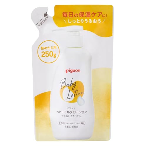 単品白/【詰替え】250g/-・Style:単品Size:【詰替え】250g・パッケージ個数:1・ローション詰替え商品紹介 ベビーミルクローションの便利な詰めかえタイプ！ 赤ちゃんのお肌へのやさしさをいちばんに考えたスキンケア。 未熟な赤ちゃんの肌に不足しがちな、お肌本来のうるおい類似成分「ピジョンナチュラルモイスチャー※」配合したベビーミルクローションです。 ※セラミドNP＋イソステアリン酸フィトステリル ＜ベビーミルクローションの特長＞ ●赤ちゃんのお肌に近い弱酸性。 ●のびがよく、べたつかない、乳液タイプのローション。適度なさっぱり感でオールシーズンおすすめ！ ●皮フ科医による皮フ刺激性テスト済み。 （すべての方に肌トラブルが起きないというわけではありません。） ●肌にやさしい無添加シンプル処方。 ※ピジョンベビーミルクローション300gに詰めかえてください。 安全警告 ●肌に異常が生じていないか、よく注意して使用する。 ●使用中、又は使用した肌に直射日光があたって、赤み・はれ・かゆみ・刺激・色抜け（白斑等）や黒ずみ等の異常が現れた場合は、使用を中止し、皮フ科専門医などへ相談する。そのまま使用を続けると症状が悪化することがある。 ●傷やはれもの、湿しん等異常のある部位には使用しない。 ●目に入ったときは、すぐにきれいな水で洗い流す。