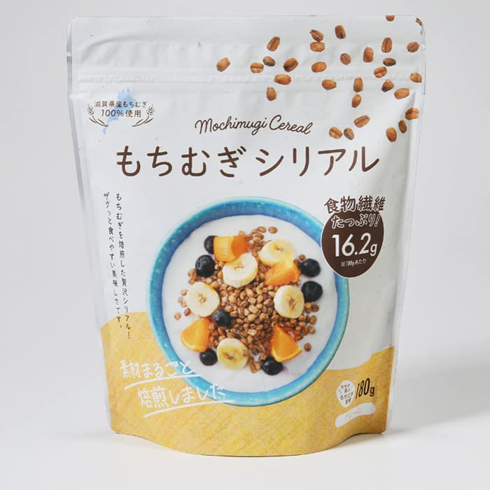 -/Pack of 1/-・Size:Pack of 1・原材料：大麦（もち麦）（滋賀県産）・内容量：180g商品紹介 滋賀県産のもち麦を100％使用した、甘くないシリアルです。 原材料のもち麦ダイシモチは、食物繊維を多く含む大麦のなかでも断トツに高く、 白米の約32倍と豊富に含まれていますので、現代人に不足しがちな食物繊維を容易に摂取することができます。 原材料・成分 栄養成分（100gあたり）：カロリー372kcal たんぱく質11.5g 脂質3.6g 炭水化物81.5g 脂質65.3g 食物繊維16.2g 食塩相当量0.01g アレルギー表示（特定原材料）えび　小麦　卵　乳