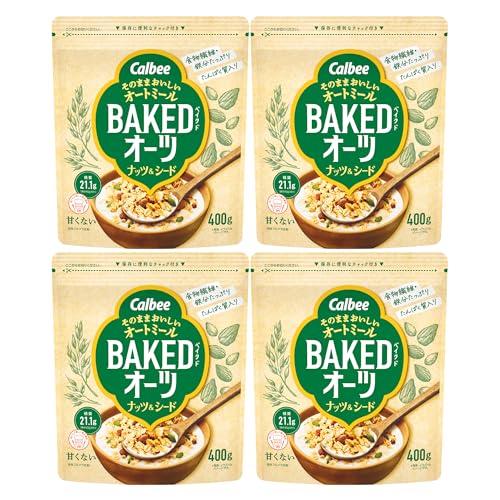 -/-/4580798047297・カルビー独自のベイクド製法でおいしく焼き上げた、甘くない※サクサクのベイクドオーツに、香ばしい風味とカリっと食感のナッツやシードをトッピング※当社フルグラ比・加熱調理不要！ミルクやヨーグルトをかけるだけで手軽に食べられます。・まとめ買い、買い置きにうれしい400g×4袋セット・食物繊維・鉄分たっぷり、ロカボマーク入りの商品です。・サラダやスープへのトッピングにもおすすめです。商品紹介 カルビー独自のベイクド製法でおいしく焼き上げた、甘くない※サクサクのベイクドオーツに、香ばしい風味とカリっと食感のナッツやシードをトッピング。ミルクやヨーグルトをかけるだけなので、キレイでいたいあなたの楽しい毎日を応援します。 ※当社フルグラ比 原材料・成分 裏面画像参照
