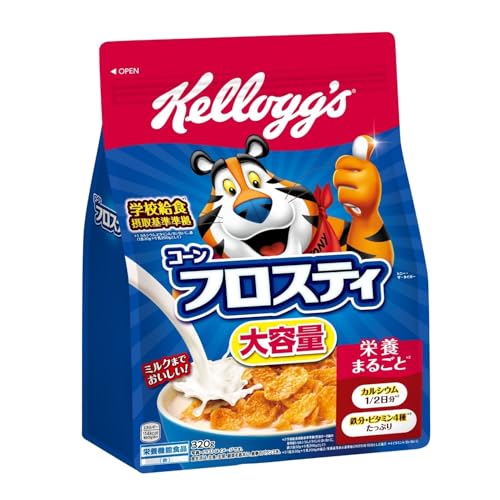 -/320g×6袋/-・Size:320g×6袋・1食分(30g)当たりエネルギー114kcal、たんぱく質1.2~2.2g、脂質0~0.5g、炭水化物26.9g、食塩相当量0.3g、糖質26.3g、食物繊維0.4~2.0g、鉄3.0mg、カルシウム130mg、ビタミンA124μg、ビタミンB1 0.32mg、ビタミンB2 0.15mg、ビタミンC 23mg商品紹介 とうもろこしの粒を香ばしく焼き上げ、ほどよく砂糖をまぶした、サクサク食感のフレーク。お子様の成長を応援する栄養バランス満点のシリアル。 学校給食摂取基準に準拠したビタミン・ミネラル(ビタミンA・B1・B2・C・カルシウム・鉄)が摂れる、栄養まるごと*1のシリアル。1/2日分のカルシウム*2、鉄・ビタミン4種たっぷり*3。栄養機能食品(鉄)。 *1 1食30g＋牛乳200gとして。 学校給食摂取基準準拠(児童8〜9歳の基準値) *2 1食分30g＋牛乳200gの場合/栄養素等表示基準値(2025)を1日分とした場合 *3 ビタミンA/B1/B2/C 原材料・成分 コーングリッツ、砂糖、麦芽エキス、食塩、ぶどう糖果糖液糖/炭酸Ca、ビタミンC、鉄、酸化防止剤(ビタミンE)、乳化剤(大豆由来)、ナイアシン、ビタミンB1、ビタミンA、酸味料、ビタミンB2、ビタミンD
