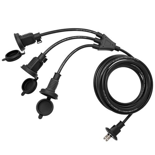 3口/防雨型ブラック/10m/vc-wpex-1to3-10m・Style:3口/防雨型Size:10m・■ 【3分配タイプ】イルミネーション配線や電動工具などに使える3分配タイプの延長コード。・■【高品質】耐寒性に優れたやわらかい電線を使用した延長コード。コードは安全の二重被覆構造です。・●定格電圧 / 電流:AC100V 50/60Hz(12A／125Vまで) 色:黒 電線仕様: VCT 2芯 耐圧600V 耐寒 導線:銅線・■【製品仕様】VCT0.75mm2 2芯 耐圧600V 耐寒 125V 12A 【電気用品安全法(PSEマーク) 技術基準適合商品】・■【丈夫で便利】タップ、イルミネーションや屋外配線や電動工具などに使える便利な3分配延長コード。※この製品は屋外の水がかかる場所や湿気の多い場所では使用しないでください。