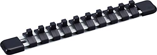 10コマ-/差込角:6.35mm(1/4)/SH1210・Size:差込角:6.35mm(1/4)Style:10コマ・パッケージ個数:1・用途:ソケット、ジョイント類の整理・差込角dr:6.35mm・ソケットホールド数:10・全長:200mm・質量:64gソケット、ジョイント類をスッキリ整理可能。 グリップは樹脂製(鋼球付)でソケットの取り外しが容易。 ソケットを装着したままレール上をスライド可能。 ねじ穴付きで壁掛けやデスク固定が可能。