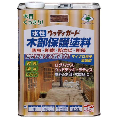 ニッペ(Nippe) 水性ウッディガード3.2L チーク 水性 屋外 ステイン 日本製 4976124532863 送料無料