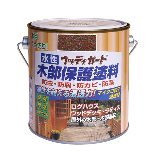 ウォルナット/0.7L/4976124532948・Size:0.7LColor:ウォルナット・パッケージ個数:1・色:ウォルナット・容量:0.7L・塗り面積(2回塗り):約5(タタミ約3枚分)・乾燥時間:夏約2時間、冬約4時間、※塗り重ねるときは1回目がよく乾いてから2回目を塗ること商品紹介 マイクロ粒子浸透型の新しい微臭の水性木部保護塗料です。 木材の防虫・防腐・防かび・防藻効果に優れ、木材に浸透して内部から木の腐食を防ぎます。 耐候性に優れたマイクロ粒子浸透型顔料の採用で、木目がよりくっきりキレイな仕上がりになります。 日光による木の焼けを防ぐために、紫外線吸収剤を配合し色アセ・劣化を防止します。(UVカット) 自然にやさしい蜜蝋成分を配合し、はっ水効果があります。 使用方法 使用方法が記載されている