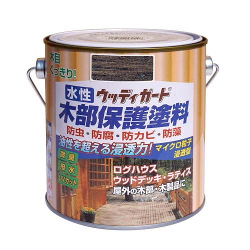 チャコールブラック/0.7L/4976124533143・Size:0.7LColor:チャコールブラック・パッケージ個数:1・色:チャコールブラック・容量:0.7L・塗り面積(2回塗り):約5(タタミ約3枚分)・乾燥時間:夏約2時間、冬約4時間、※塗り重ねるときは1回目がよく乾いてから2回目を塗ることマイクロ粒子浸透型の新しい微臭の水性木部保護塗料です。 木材の防虫・防腐・防かび・防藻効果に優れ、木材に浸透して内部から木の腐食を防ぎます。 耐候性に優れたマイクロ粒子浸透型顔料の採用で、木目がよりくっきりキレイな仕上がりになります。 日光による木の焼けを防ぐために、紫外線吸収剤を配合し色アセ・劣化を防止します。(UVカット) 自然にやさしい蜜蝋成分を配合し、はっ水効果があります。