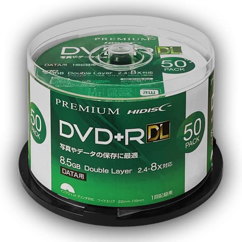 HIDISC DVD-R データ用 8.5GB DL 片面2層 容量 8倍速対応 1回記録用 インクジェットプリンタ対応 50枚 スピン 送料無料