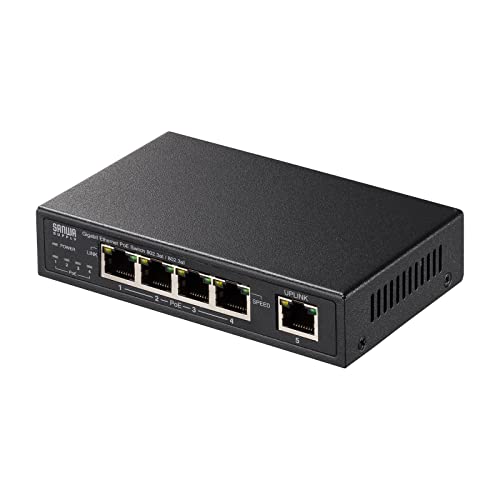 5ポートブラック/-/LAN-GIGAPOE52・Style:5ポート・パッケージ個数:1・ギガビット、PoE給電対応の5ポートスイッチングハブです。・1〜4ポートはPoE出力に対応、5ポートはPoE出力非対応のアップリンクポートです。・IEEE 802.3at（PoE+）に対応しており、1ポート最大30Wの給電が可能です。（全ポート合計60Wまで）・金属筐体なので放熱性に優れています。・ファンレス仕様なので、動作音が静かです。特長 ●ギガビット、PoE給電対応の5ポートスイッチングハブです。 ●1〜4ポートはPoE出力に対応、5ポートはPoE出力非対応のアップリンクポートです。 ●IEEE 802.3at（PoE+）に対応しており、1ポート最大30Wの給電が可能です。（全ポート合計60Wまで） ●金属筐体なので放熱性に優れています。 ●ファンレス仕様なので、動作音が静かです。 ●ストレートケーブル、クロスケーブルを気にせず使える、AUTO-MDIX機能を搭載しています。 ●接続する機器に合わせて10/100/1000Mbps自動切替えが可能な、AUTO-Negotiation機能を搭載しています。 ●リンクしていないポートを自動判別し電力供給を抑える省電力機能を搭載しています。全ポートのパソコンをシャットダウンした場合は最大70％の省電力が可能です。 ＜仕様＞ ■カラー ブラック ■準拠規格 IEEE 802.3（10BASE-T）、IEEE 802.3u（100BASE-TX）、IEEE 802.3ab（1000BASE-T）、IEEE 802.3af/at (PoE/PoE+)、IEEE 802.3x（Flow control for Full-Duplex） ■スイッチング方式 Store＆Forward ■最大伝送速度 1000Mbps（1000BASE-T） ■ポート構成 1〜4ポート 1000BASE-T/100BASE-TX/10BASE-T ■PoE/PoE+ ■5番ポート 1000BASE-T/100BASE-TX/10BASE-T（アップリンク専用） ■端子形状 RJ-45型 8極（シールドタイプ） ■PoE対応ポート出力 af規格 15.4W/1ポート（最大）、 ■at規格 30W/1ポート（最大） ■全ポート合計60Wまで ■適合LANケーブル データ通信時/UTPカテゴリ5e以上（1000BASE-T）、UTPカテゴリ5以上（100BASE-TX）、UTPカテゴリ3以上（10BASE-T） ■PoE通信時/UTPカテゴリ5e/6/6aストレートケーブルで24AWG以上の太さのもの ■※PoE対応のLANケーブルをご使用ください。 ■バッファメモリ 128Kbyte ■ジャンボフレーム 9K ■VLANタグフレーム透過 対応 ■EAPOLフレーム透過 対応 ■BPDUフレーム透過 対応 ■MACアドレステーブル 2K ■サイズ W130×D86×H29mm（本体のみ） ■重量 約350g（本体のみ） ■消費電力（最大） 65W ■アクセス方式 CSMA/CD ■スイッチファブリック 10Gbps ■最大パケット転送能力 7.5Mpps ■フィルタリング速度 1488000パケット/秒（1000Mbps）、148800パケット/秒（100Mbps）、14880パケット/秒（10Mbps） ■オートネゴシエーション 対応（1000/100/10Mbps） ■通信モード フルデュプレックス/ハーフデュプレックス ■PoE対応有無 対応 ■PoE給電方式 Alternative A ■フローコントロール制御 対応 ■電源 ACアダプタ ■入力電圧 AC100〜240V±10％ 50/60Hz ■ACアダプタケーブル長 1.2m ■電源ケーブル長 1.5m ■環境条件 動作時温度/0〜40℃、湿度/10〜90％（結露なきこと） ■保管時温度/-40〜70℃、湿度/5〜90％（結露なきこと） ■筐体材質 メタル ■ファン仕様 静音ファンレス ■MTBF 153、657時間 ■VCCI規格 VCCI Class A ■付属品 専用ACアダプタ（ケーブル長約1.2m）×1 ■電源ケーブル（約1.5m）×1 ■グランドアース線（約1m）×1 ■取扱説明書×1
