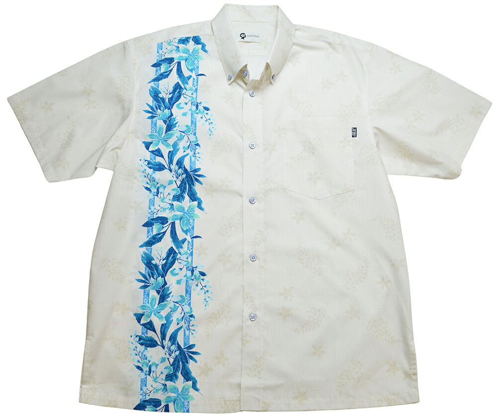 かりゆしウェア 古典月桃ボーダー ボタンダウン（ゆったりタイプ） | (MANGOPLUS マンゴプラス メンズ かりゆしウェア アロハシャツ)