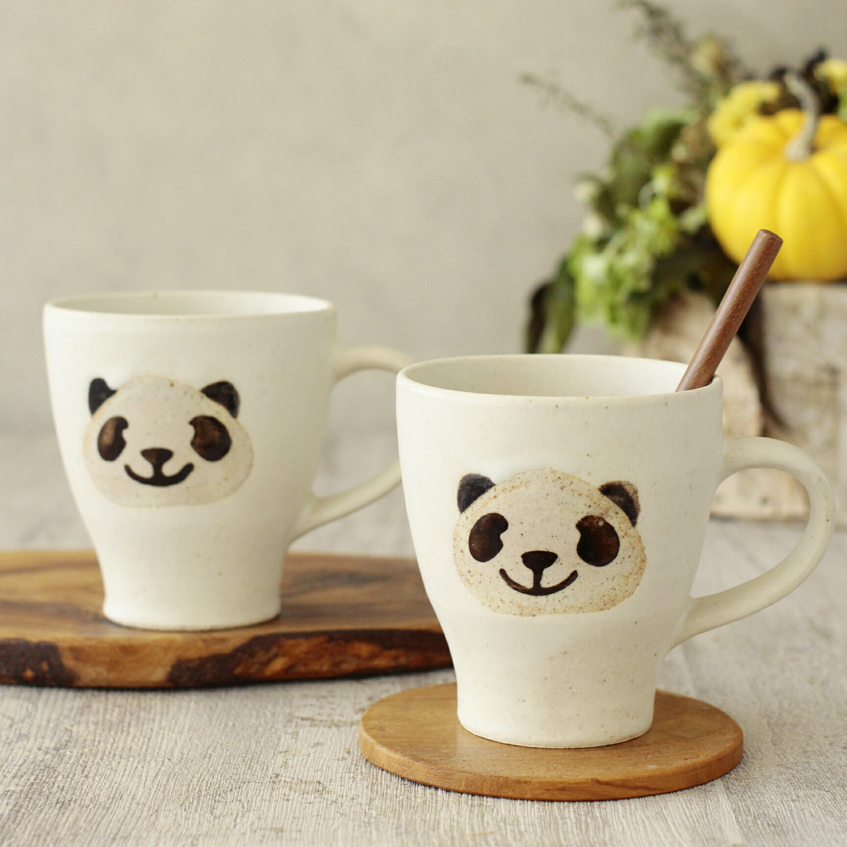 【パンダカフェ】　マグカップ／マグ（270cc） /　カップ 珈琲 マグ おしゃれ カフェ風 かわいい ぱんだ食器 キッズ ホワイト ブラウン スープカップのサムネイル