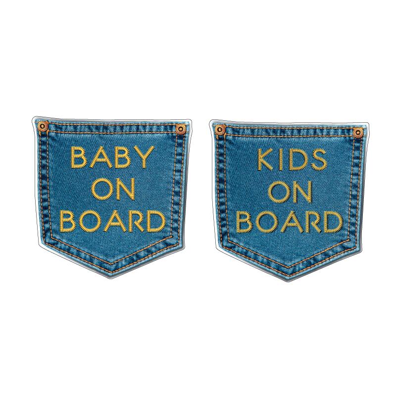 デニムポケット 赤ちゃん・子供乗っています ステッカー 10cm シール 子どもが乗っています ステッカー..