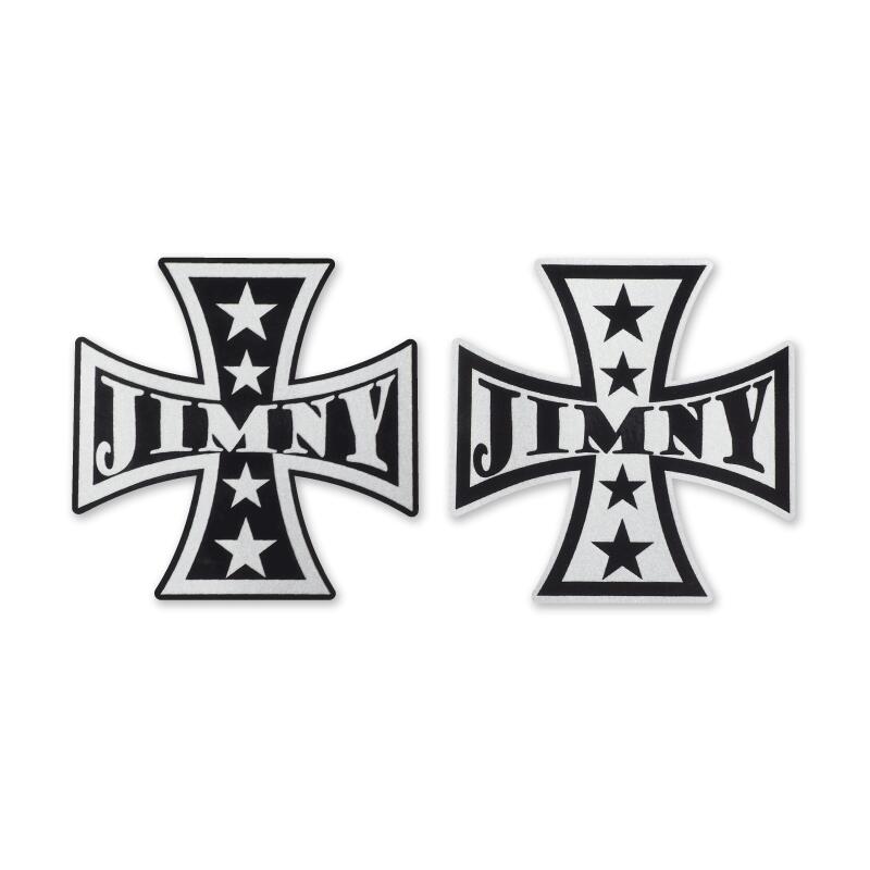 （シルバー）ジムニー ステッカー アイアンクロス 銀 8cm 1枚 四駆 ステッカーチューン スズキ おしゃれ JIMNY アメリカン シール ワンポイント ジムニーシエラ オフロード オフ車 4WD 十字架 ステッカーボム アウトドア