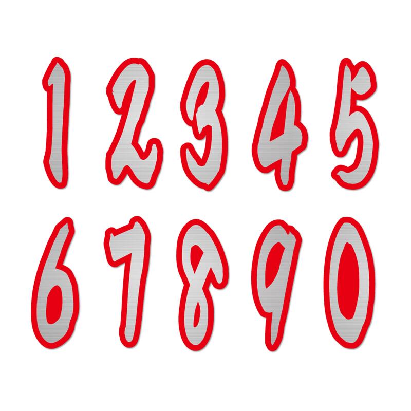 (ヘアライン)赤 ゼッケン ナンバー ステッカー 8cm 番号 オフ車 オフロード バイク ヘルメット ナンバ..