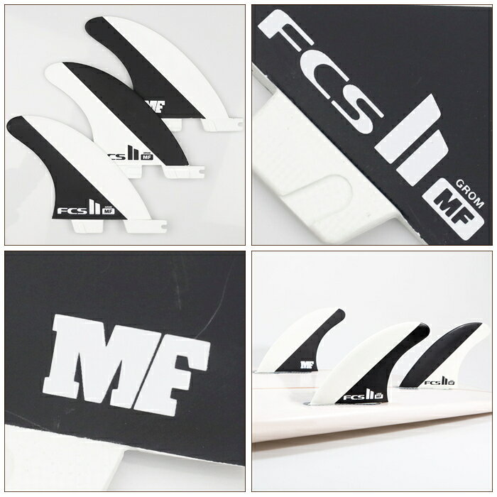 マニアック 波乗り&スケボーSHOPのFCS2 FIN フィン トライフィン ミックファニング MF (MICK FANNING) - PC GROM ブラック/ホワイト パフォーマンスコア XSサイズ グロムサイズ エフシーエス2フィン ショート用 ショートボード用 サーフィン｜アングル3