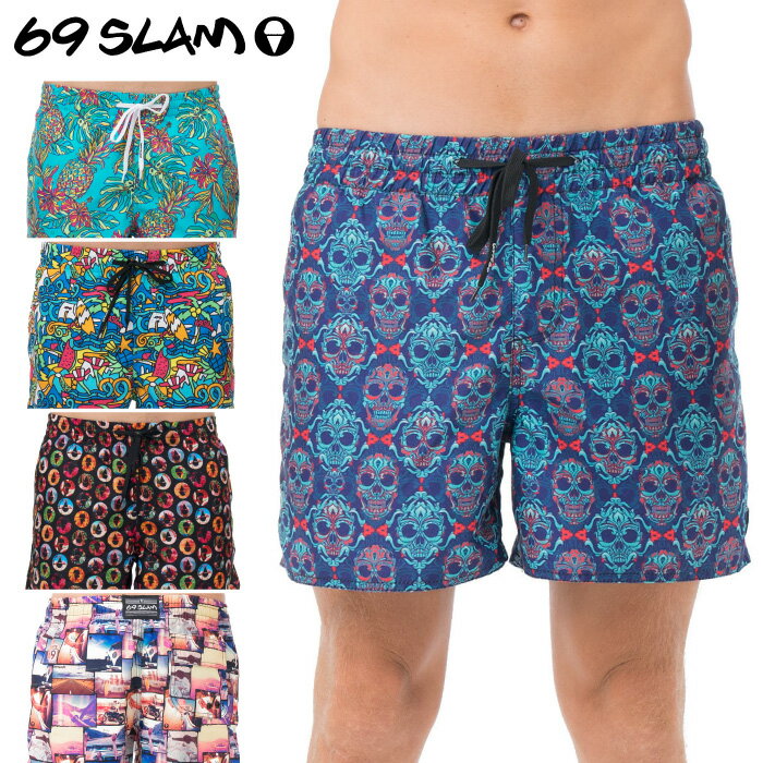 69SLAM ロックスラム メンズ ボードショーツ ELASTIC WAIST BOARD SHORT サーフトランクス サーフパンツ 水着 海パン ショートパンツ 膝上 総柄