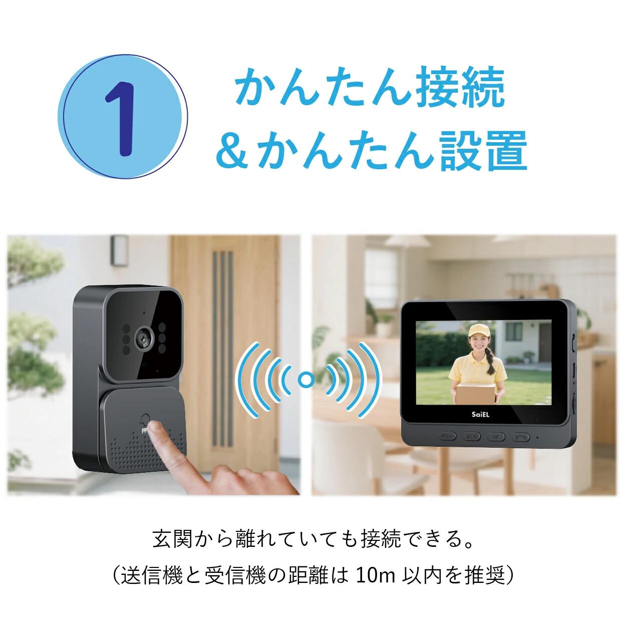 【 送料無料 】 SaiEL インターホン モニターホン ワイヤレス ワイヤレスインター...